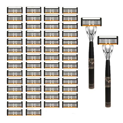 2026 New 54-Piece Men's/Women Razor Blade Replacement Set with Free Handle, Ultra Sharp Stainless Steel 6-Layer Blades Refill for Smooth Shaving Face Head Body (A#)