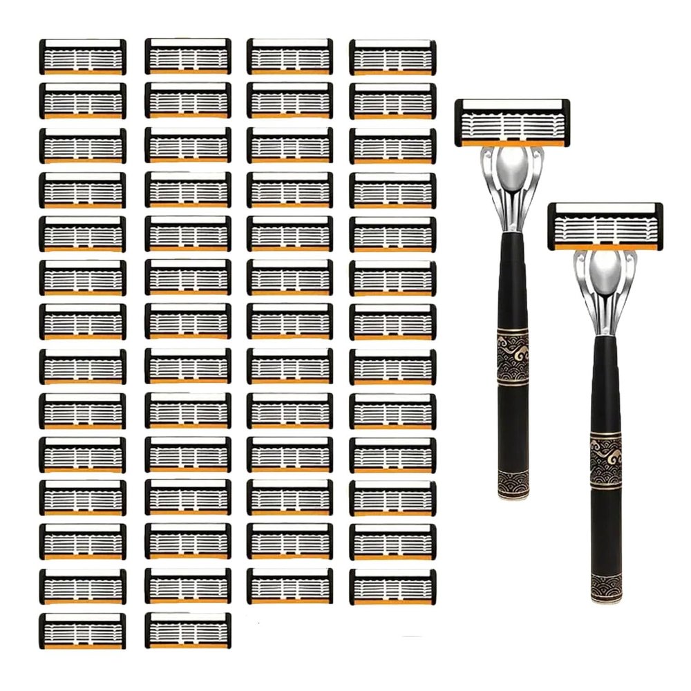 2026 New 54-Piece Men's/Women Razor Blade Replacement Set with Free Handle, Ultra Sharp Stainless Steel 6-Layer Blades Refill for Smooth Shaving Face Head Body (A#)