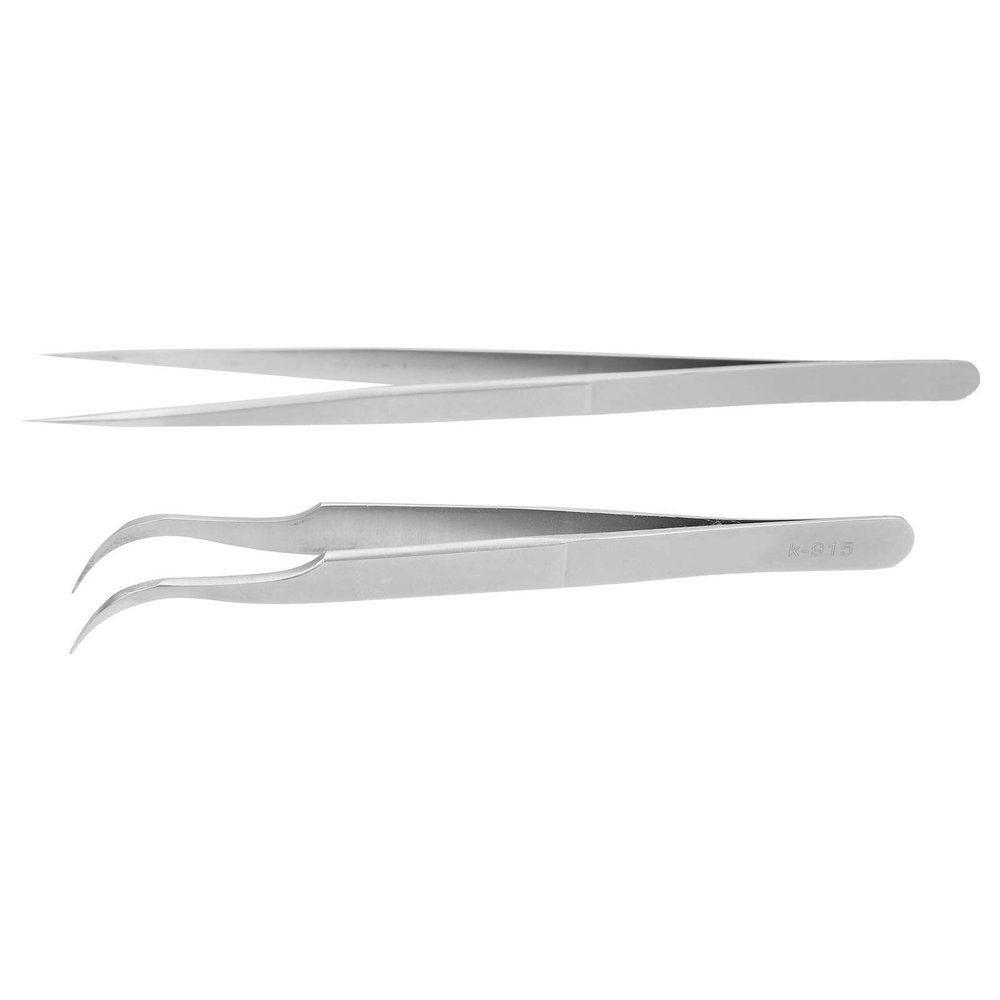 ANKROYU Professional Eyelash Extension Tweezers Set Stainless Steel Straight Curved Anti Static Matte Finish for Lash Artists Beauticians 2Pcs with Covers