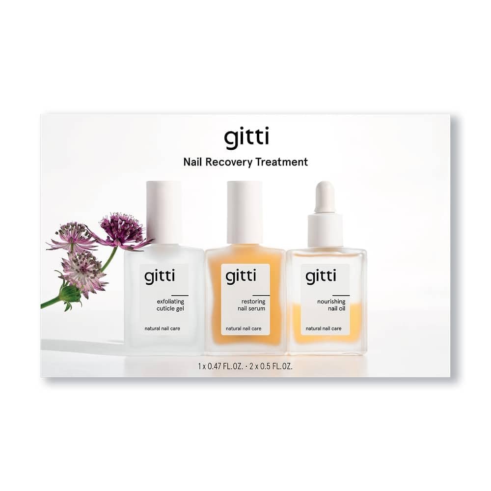 gitti Nail Recovery Treatment l Gift Set I Restoring Nail Serum, Nourishing Nail Oil, and Exfoliating Cuticle Gel I Plant-based, Non-Toxic, 30-Free, Natural Ingredients, Cruelty-Free, Vegan, Pack of 3