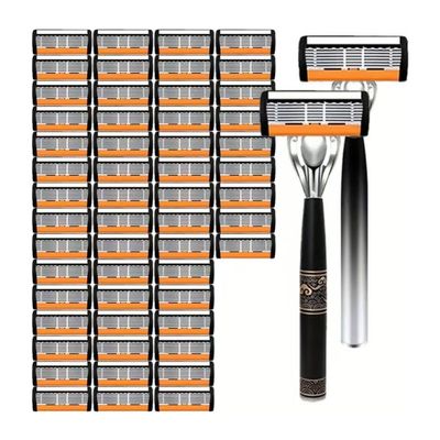 2026 New 54-Piece Men's/Women Razor Blade Replacement Set with Free Handle, Ultra Sharp Stainless Steel 6-Layer Blades Refill for Smooth Shaving Face Head Body (B#)