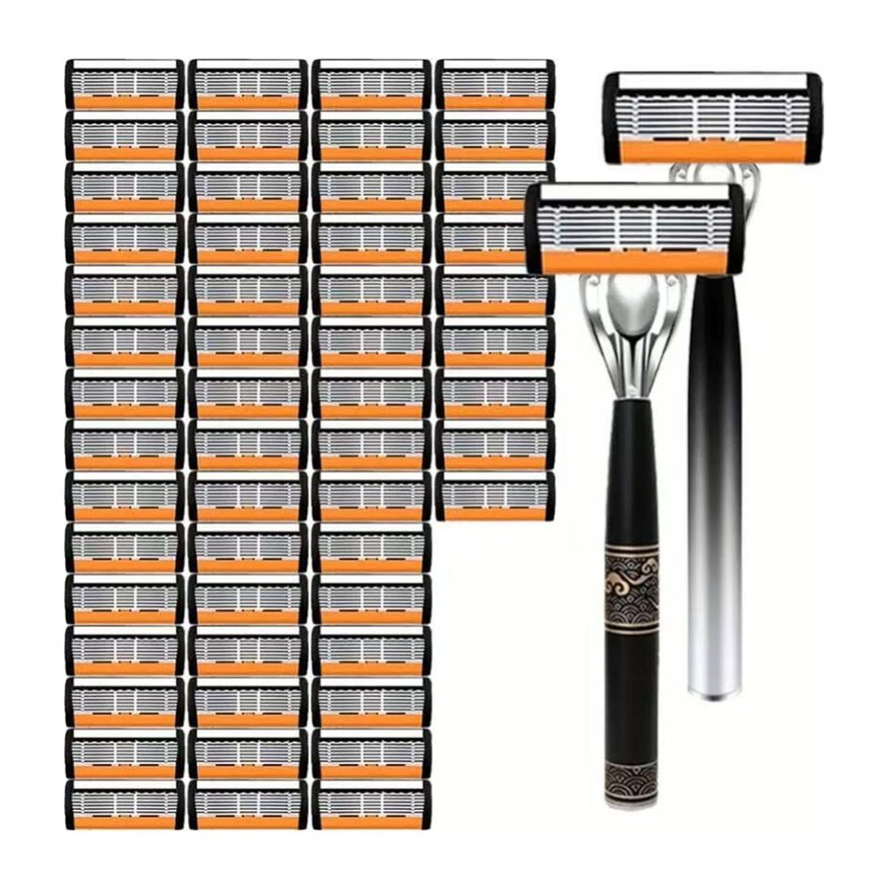 2026 New 54-Piece Men's/Women Razor Blade Replacement Set with Free Handle, Ultra Sharp Stainless Steel 6-Layer Blades Refill for Smooth Shaving Face Head Body (B#)