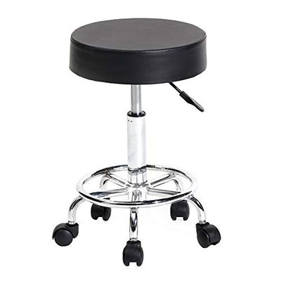 Adjustable 13" Swivel Rolling Stool with Footrest & Casters - Hydraulic Round Chair for Spa, Salon, Beauty, Hairdressing, Manicure, Tattoo Use (White)