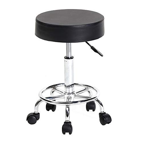Adjustable 13" Swivel Rolling Stool with Footrest & Casters - Hydraulic Round Chair for Spa, Salon, Beauty, Hairdressing, Manicure, Tattoo Use (White)