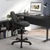 Adjustable Height PU Leather Rolling Stool - Ergonomic Swivel Vanity Chair for Office, Makeup, Salon & Spa - Black Low Back Desk Stool, 1 Pack view 2