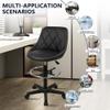 Adjustable Height PU Leather Rolling Stool - Ergonomic Swivel Vanity Chair for Office, Makeup, Salon & Spa - Black Low Back Desk Stool, 1 Pack view 4