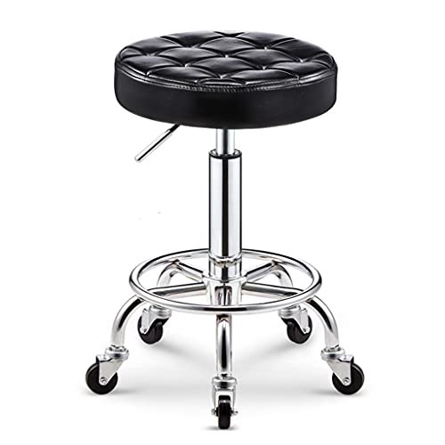 Adjustable Hydraulic Rolling Swivel Stool with Wheels - PU Leather Tattoo & Spa Chair, Ergonomic Bar Stool with Footrest, Salon Office Furniture, Available in Black & Blue
