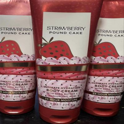3 STRAWBERRY POUND CAKE Bath & Body cream Lotion 8 OZ
