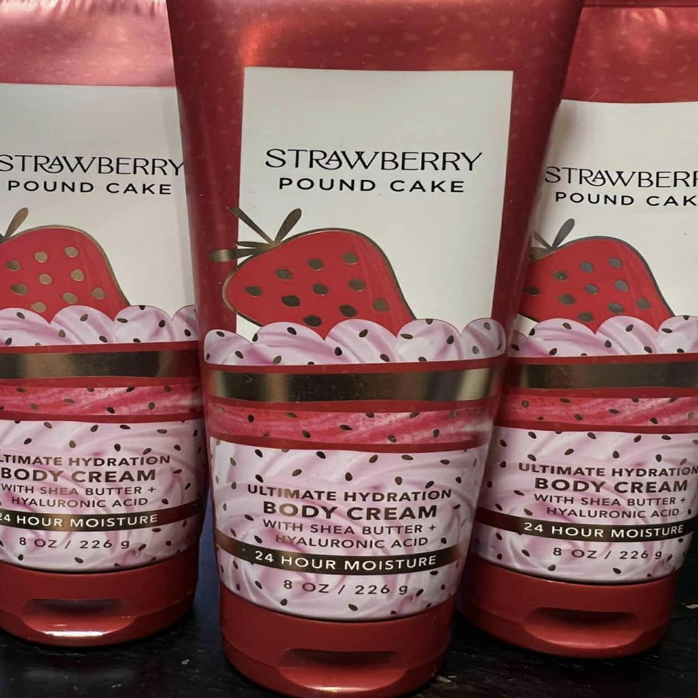 3 STRAWBERRY POUND CAKE Bath & Body cream Lotion 8 OZ