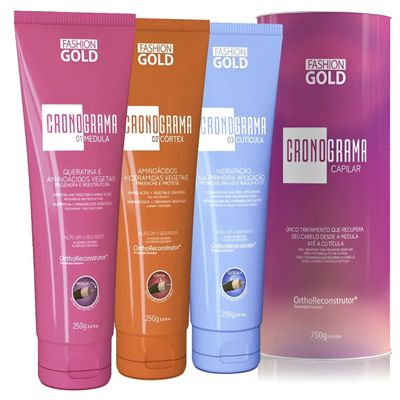 Fashion Gold Cronograma Capilar OrthoReconstrutor  Deep Hair Repair Treatment 750g | Brazilian Professional Hair Mask for Damaged Hair, Shine & Strength Restoration