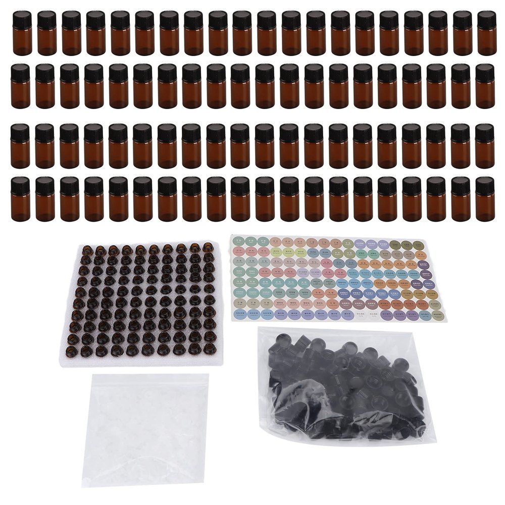 100Pcs 3ml Essential Oil Bottles, Dropper Bottles with Leakproof, Transparent Glass Empty Oil Bottles for Aromatherapy, Travel, DIY Blending, Includes 100 Lids and Stoppers