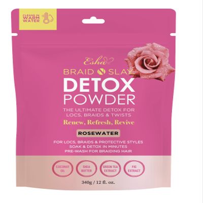 Esha Braid N Slay Detox Powder  Scalp Cleanser for Braids, Locs & Twists  Removes Buildup, Odor & Prewashes Synthetic Hair  Non-Stripping, Soothing, 340g (12 Fl Oz, ROSEWATER)