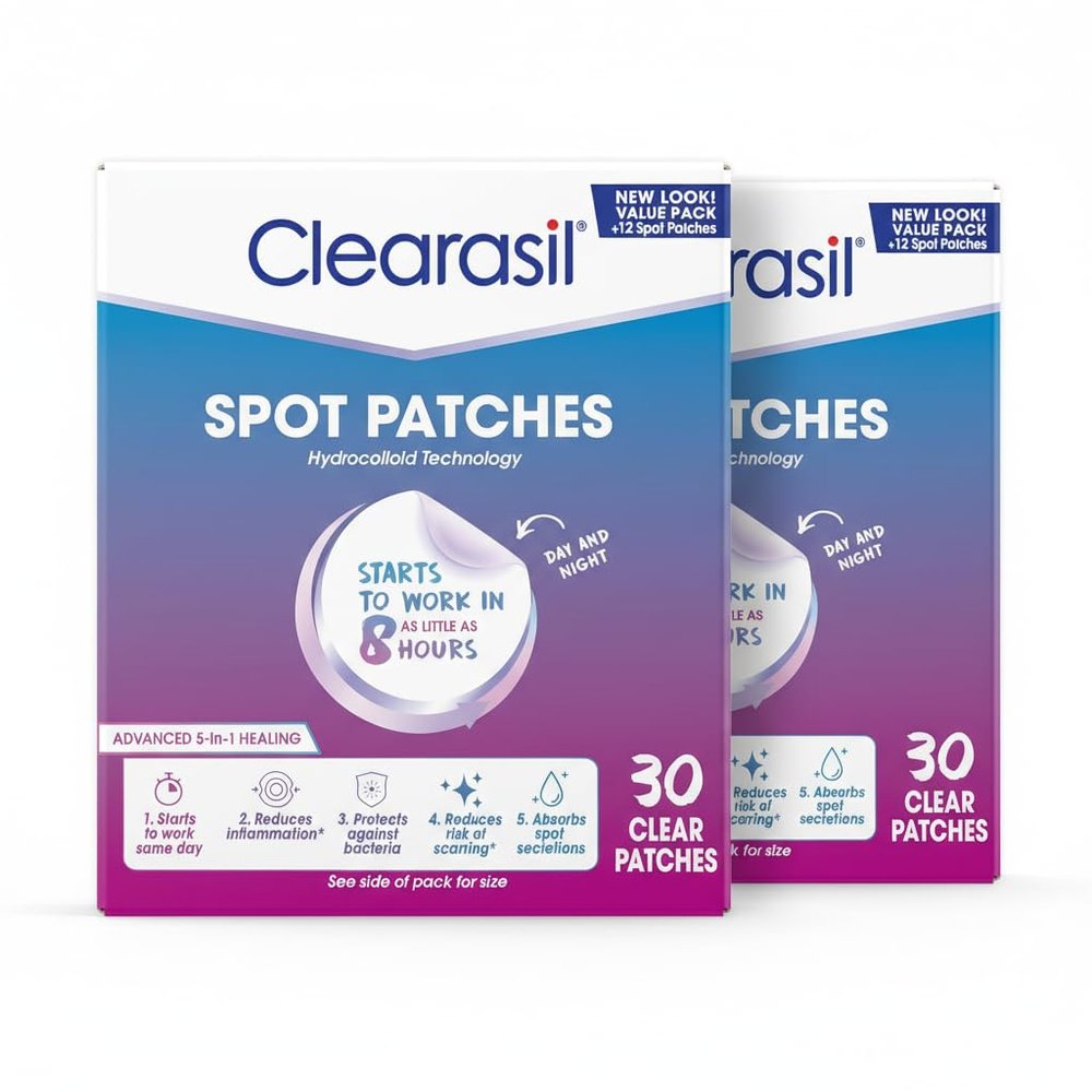 Clearasil Day and Night Acne Spot Patches, Hydrocolloid Technology, Value Pack, 30 Count (Pack of 2)