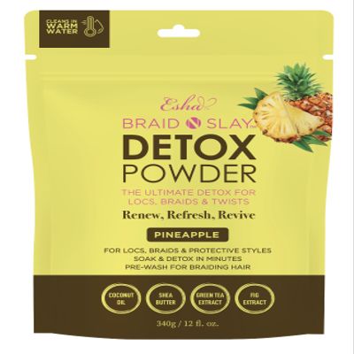 Esha Braid N Slay Detox Powder Scalp Cleanser for Braids, Locs & Twists Removes Buildup, Odor & Prewashes Synthetic Hair Non-Stripping, Soothing, 340g (12 Fl Oz, PINEAPPLE)