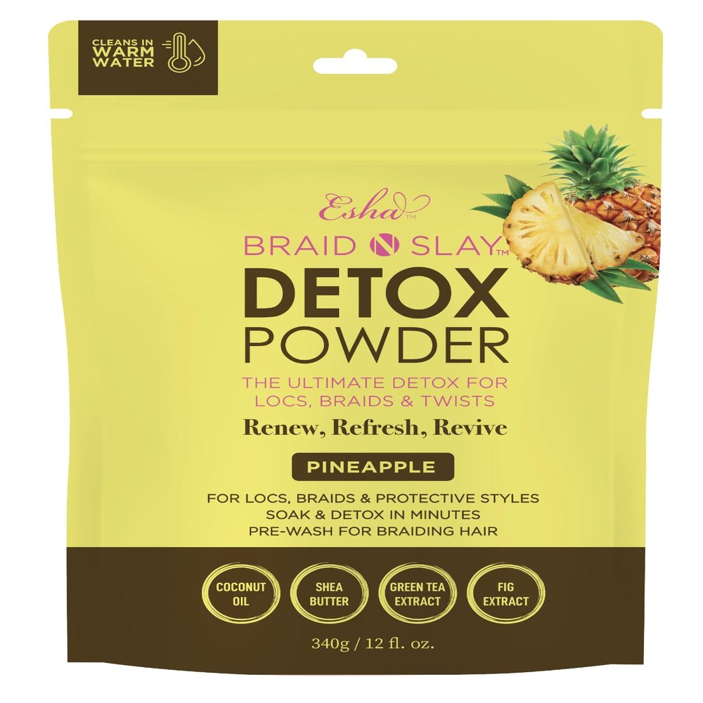 Esha Braid N Slay Detox Powder Scalp Cleanser for Braids, Locs & Twists Removes Buildup, Odor & Prewashes Synthetic Hair Non-Stripping, Soothing, 340g (12 Fl Oz, PINEAPPLE)