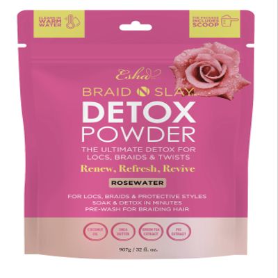 Esha Braid N Slay Detox Powder  Scalp Cleanser for Braids, Locs & Twists  Removes Buildup, Odor & Prewashes Synthetic Hair  Non-Stripping, Soothing, 907g (32 Fl Oz, ROSEWATER)