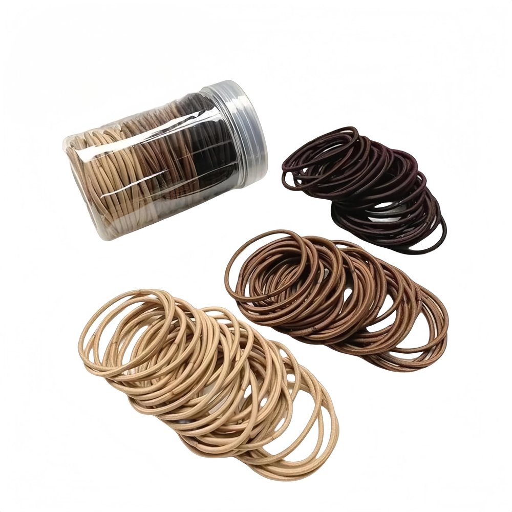 100Pcs Hair Elastics Ties 2mm Thin Hair Ties for Women & Girls Hair Scrunchies Ponytail Holders Brown Hair Tie Rubber Bands (Canned)