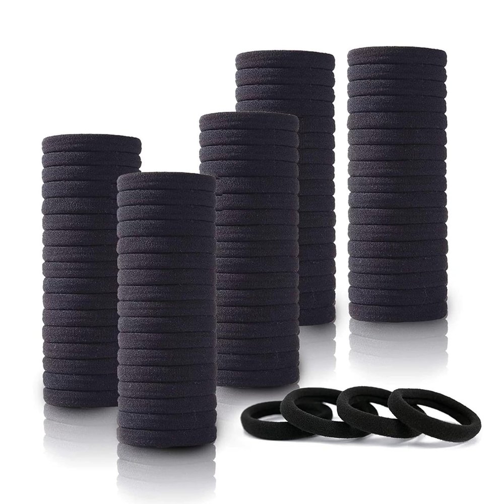 100PCS Black Hair Ties for Women Girls, Seamless Thick Black Hair Band, Elastic Hair Ties No Damage Ponytail Holder (black 100pcs)