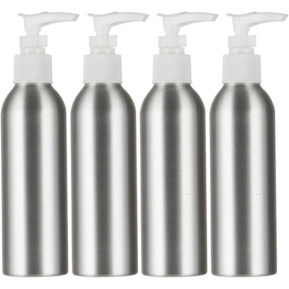 Pkhoxw 4pcs 150ml Dispensing Aluminum Bottles, Shampoo Dispenser Portable Soap Dispensers Refillable Lotion Press Containersempty Cosmetic Pump Bottles for Bathrooms