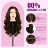 26" Mannequin Head Human Hair, Cosmetology Mannequin Head with 80% Human Hair, Practice Training Doll Head with Clamp Holder and Tools (Dark Brown) view 2