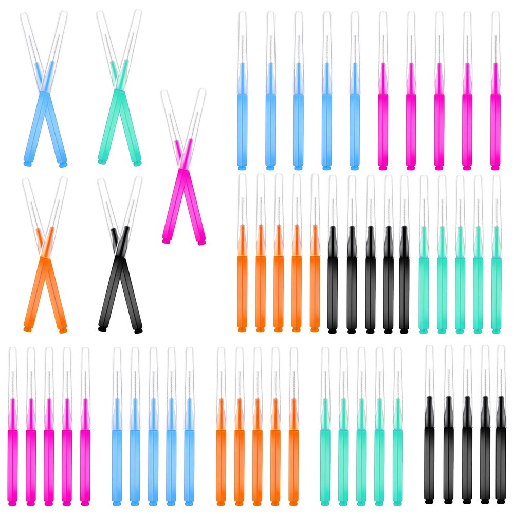 Lnngub 50 Pcs Brow Lamination Brush,Micro Eyebrow Brush Eyelash Comb Brushes with Cap Portable Micro Brushes for Lashes & Eyebrow Extensions Lash Lift Tools,5 Colors