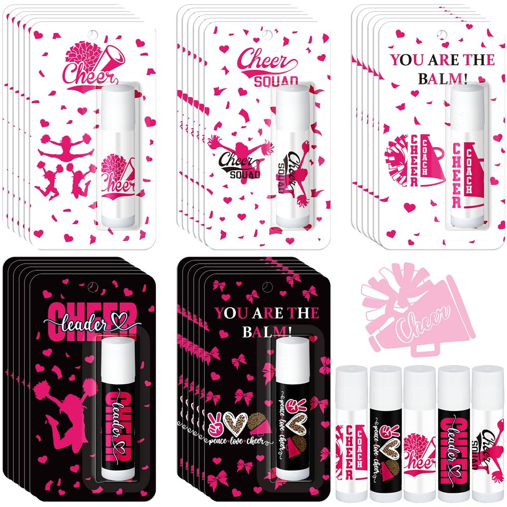 30 Pcs Hot Pink Christmas Cheers Lip Balm Cheer Teams Gifts Bulk Cheerleaders Party Stuff Cheerleading Camp Gifts Bulk for Cheerleaders Christmas Party Favors Stocking Stuffers