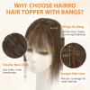 Hairro Human Hair Toppers For Women Wispy Air Bangs 3D Cover Remy Top Hair Pieces Clip On Wiglet Hair Extensions Handmade Toupee Hairpiece 12 Inch 41g #02 Dark Brown view 3