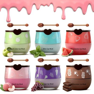 6PCS Bee Lip Balm Honey Pot Set, Moisturizing Propolis Mask, Hydrating Prevention for Dry and Cracked Skin, Exfoliating Scrubs, Sleep Mask Reduces Lines