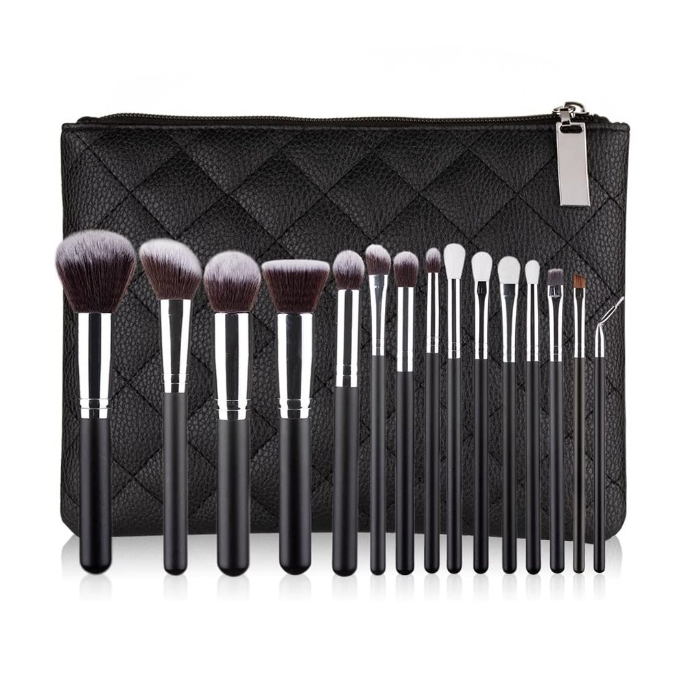 ASWRTYJO 15pcs Professional Make-up Brushes Set Makeup Make Up Beauty Tools Soft Synthetic Hair with Leather Case