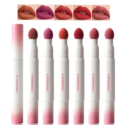 5-Piece Velvet Matte Lipstick Set, Cushion Powder Lip Cream, Waterproof Long-Lasting Formula, Pink Red Purple Brown Shades, Non-Stick Transfer-Resistant Moisturizing Makeup