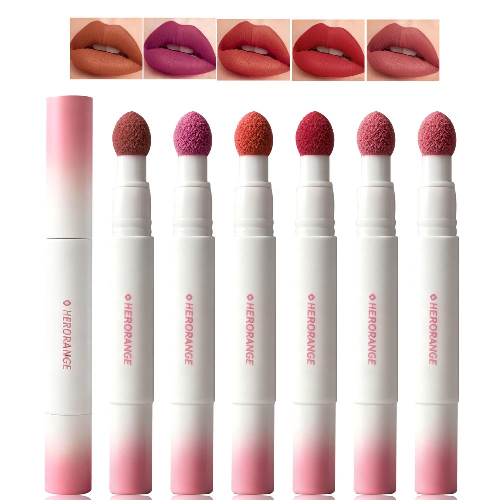5-Piece Velvet Matte Lipstick Set, Cushion Powder Lip Cream, Waterproof Long-Lasting Formula, Pink Red Purple Brown Shades, Non-Stick Transfer-Resistant Moisturizing Makeup