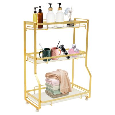 3 Tier Bathroom Countertop Organizer Gold Marble Vanity Storage Shelf with High Load Capacity 22.05 lbs Per Tier Easy Clean Removable Design Modern Luxury Style for Toiletries Makeup Products