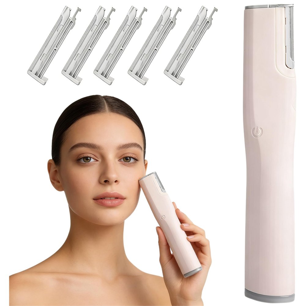 Dermaplane Facial Razor for Women Electric 2-Speed Sonic Dermaplaning Tool with 5 Replacement Heads, Safe Peach Fuzz Remover & Exfoliating Face Hair Removal Device