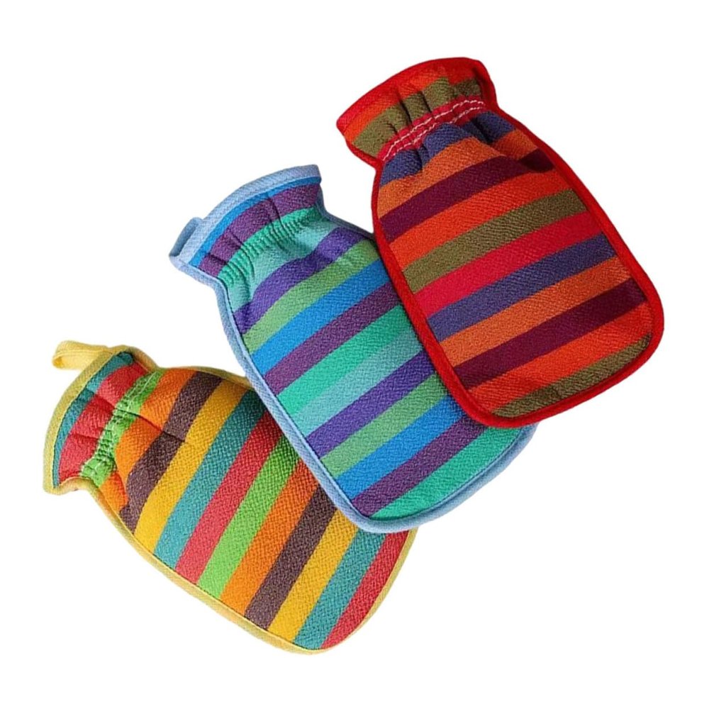 COOLHIYA 3pcs Dual-sided Exfoliating Bath Mitts Soft and Rough Texture for Deep Cleansing Stylish Striped Design Versatile Shower Towels for Arms Legs Chest and Back Care