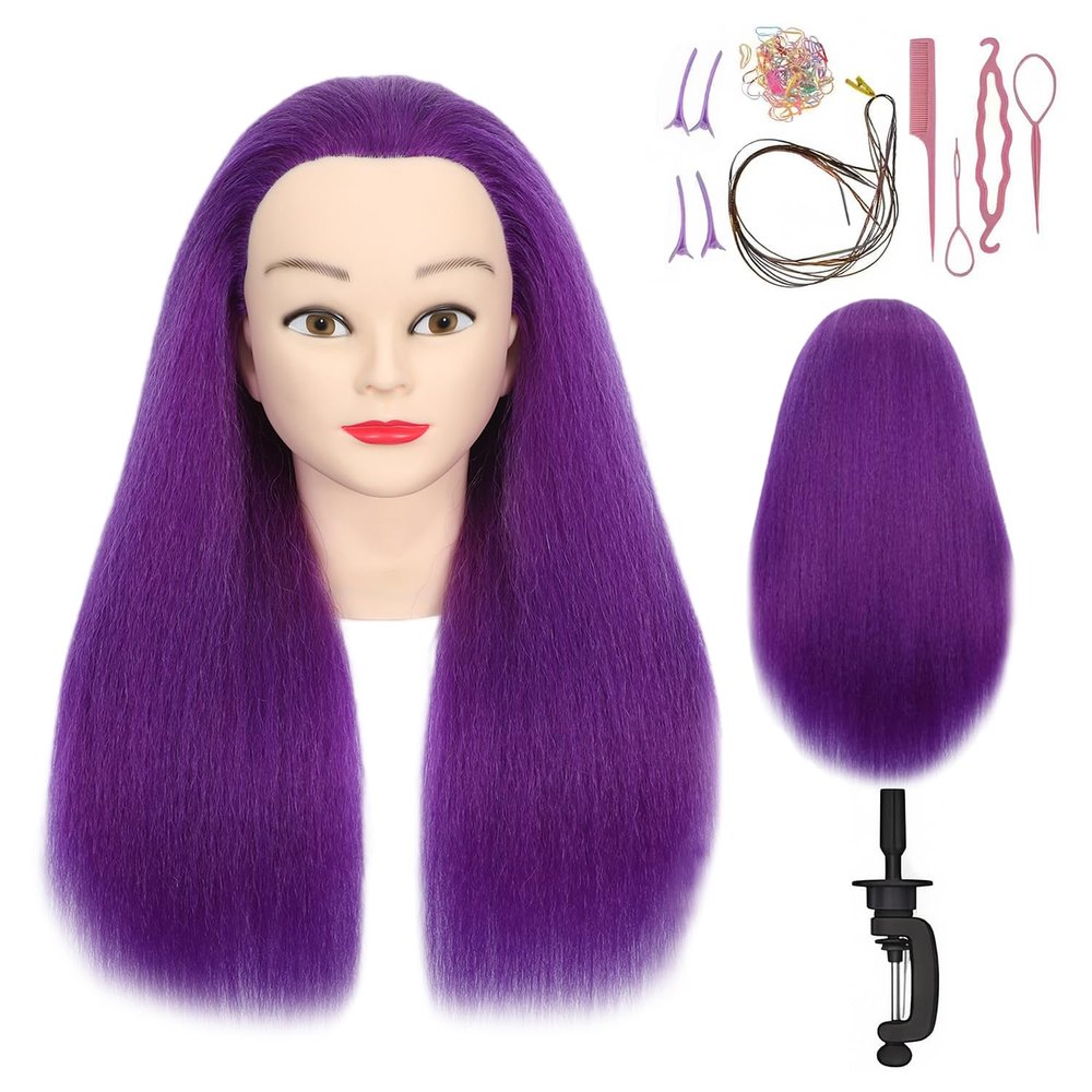 100% Real Hair Mannequin Head Training Head Manikin Cosmetology Doll Head for Hairdresser Practice Braiding Hair Styling with Clamp stand (18-inch)
