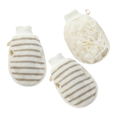 COOLHIYA 3pcs Exfoliating Mitts for Shower Women Flax Bath Gloves Deep Cleansing Body Scrubber Soft -friendly Fit for Smooth Healthy Bath Use