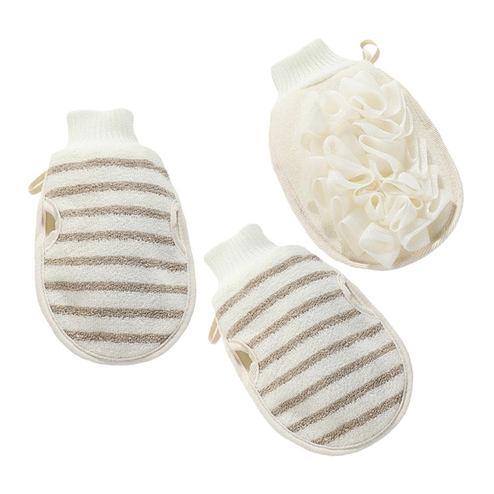 COOLHIYA 3pcs Exfoliating Mitts for Shower Women Flax Bath Gloves Deep Cleansing Body Scrubber Soft -friendly Fit for Smooth Healthy Bath Use