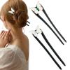 2PCS Handmade Butterfly Adorned U Shaped Hair Forks, Exquisite White & Green Styles for Elegant Updos and Bun Styling view 1