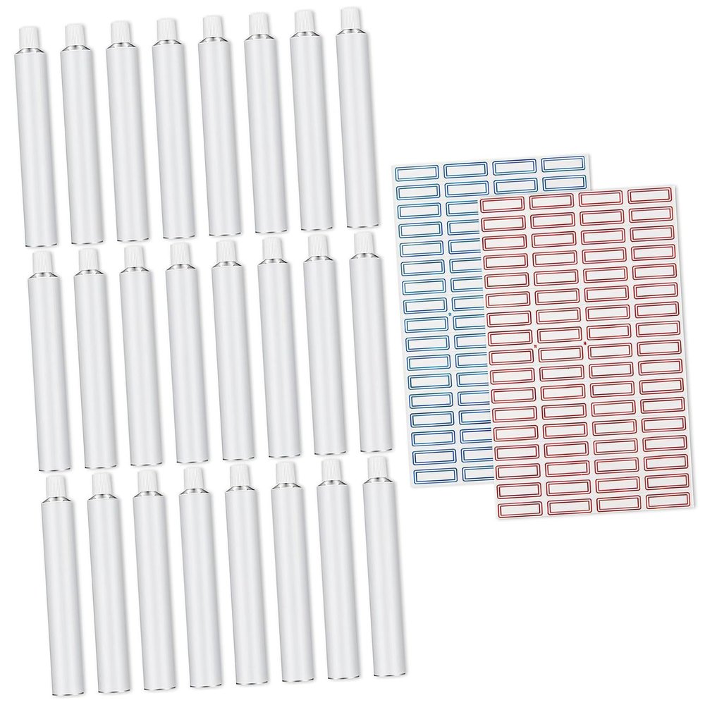 24 Pcs 20ml Blanks Paint Tubes Aluminum With Sticker For Acrylic Watercolor And Gouache Supplies Storage With Sticker Empty A