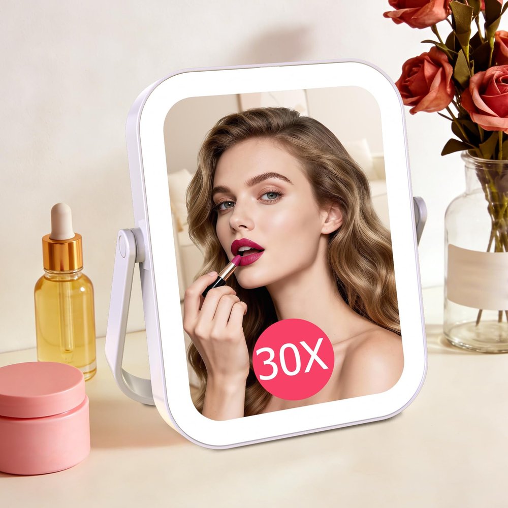 FUNTOUCH 30X/1X Travel Magnifying Mirror with Light,White