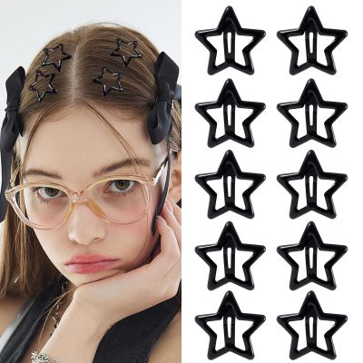 10Pcs Star Hair Clips Snap Hair Barrettes for Women, Y2K Non Slip Star Hair Accessories Cute Metal Small Hair Clips Black