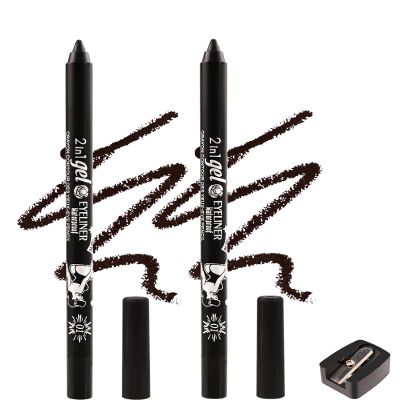 2Pcs Black Gel Eyeliner Pencil, Sharpenable Eye Liner Waterproof Smudge proof Long Wear, Matte Gel Cream Smooth Texture, Intense Color Waterline Eyeliner Pen Makeup with Sharpener, Delineador De Ojos