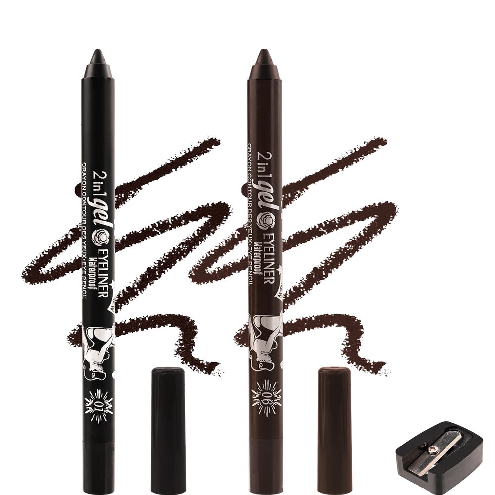 Black Brown Waterline Eyeliner Gel Pencil, Long Stay Eyeliner Waterline Waterproof Smudge-Proof, Safe for Sensitive Eyes, Eye Liner Brightener Pen with Sharpener, Soft Cream Rich Color Eye Makeup Pen