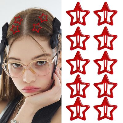 10Pcs Star Hair Clips Snap Hair Barrettes for Women, Y2K Non Slip Star Hair Accessories Cute Metal Small Hair Clips Red