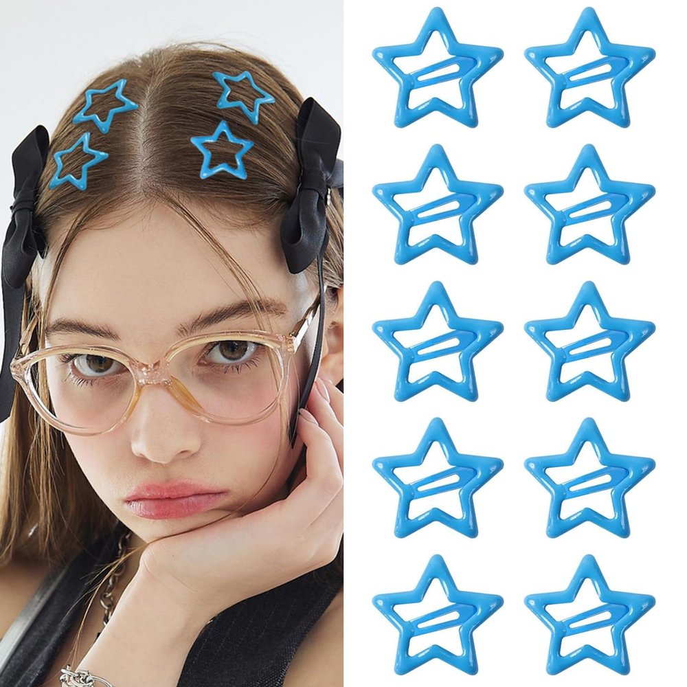 10Pcs Star Hair Clips Snap Hair Barrettes for Women, Y2K Non Slip Star Hair Accessories Cute Metal Small Hair Clips Dark Blue