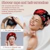 2 Pcs Shower Caps for Women, Polyester Double Side Waterproof Reusable Elastic Bath Caps Hair Hat with Scrunches for Long Hair, Christmas Red Ice Snow view 2