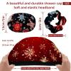 2 Pcs Shower Caps for Women, Polyester Double Side Waterproof Reusable Elastic Bath Caps Hair Hat with Scrunches for Long Hair, Christmas Red Ice Snow view 3