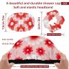 2 Pack Shower Caps for Women, Waterproof Shower Cap Reusable Bath Caps with Hair Scrunchies for Long Thick Hair, Flower view 3