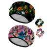 2 Pack Shower Caps for Women, Waterproof Shower Cap Reusable Bath Caps with Hair Scrunchies for Long Thick Hair, Cats Flowers view 1