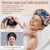 2 Pack Shower Caps for Women, Waterproof Shower Cap Reusable Bath Caps with Hair Scrunchies for Long Thick Hair, Cats Flowers view 2